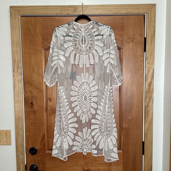 Rebellion Coquette Open Duster‎ Cardigan Antique Cream Embroidered Floral Lace - Picture 4 of 14